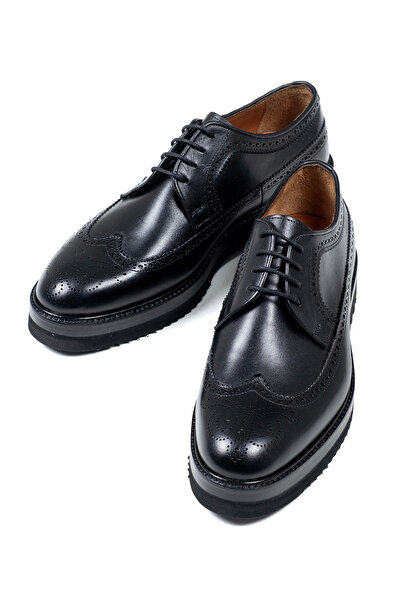 NEWDERİSAN Men's Black Genuine Leather Thick Sole Classic Oxford Shoes