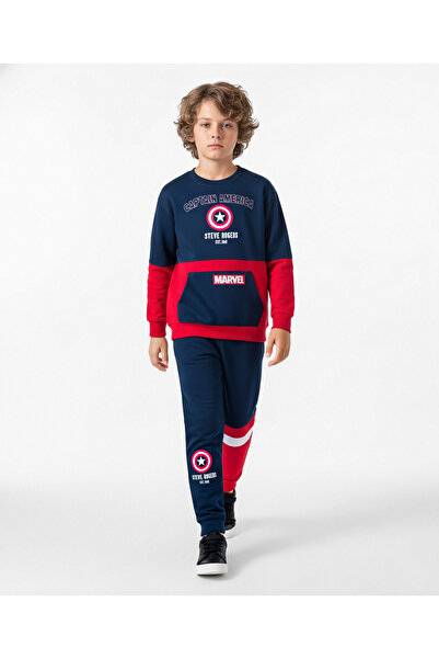 Primo Gino Marvel سويت شيرت وبنطال رياضي بتصميم كابتن أمريكا مع تفاصيل جيوب -...