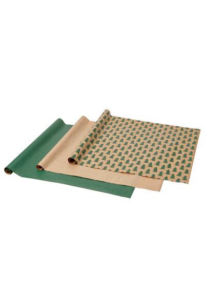 IKEA Hârtie de împachetat cadou VINTERFINT, diverse modele verde/maro, 3 x 0,...