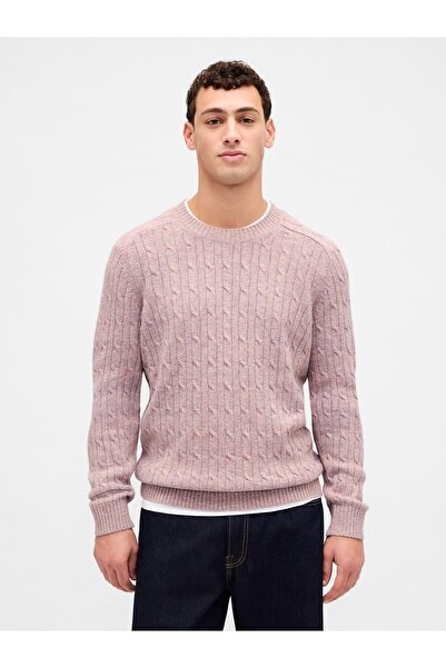 GAP Erkek Lila Merino Wool-Blend Cable-Knit Kazak