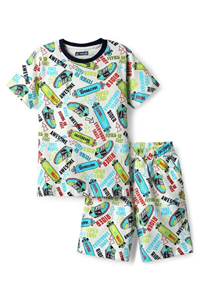 Pine kids Single Jersey Knit Half Sleeves Shorts Night Suit With Skating Prin...