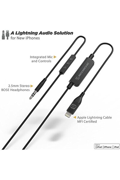 Scosche In Line 2.5mm Stereo Cable with Controls for New Apple Devices - Black