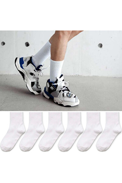 Lin Collection 6 Pairs of Economical Pack White Unisex College Tennis Socks