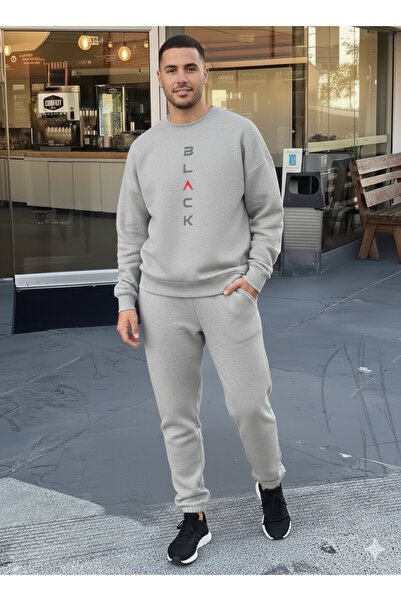 WOODROFFE Women'S/Men's Black Printed Crew Neck Grey/Black Oversized Tracksui...