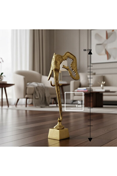İki Yedi Konsept Richard 66 cm Gold Metal Fil Başı Heykel 66 cm Sanatsal Deko...