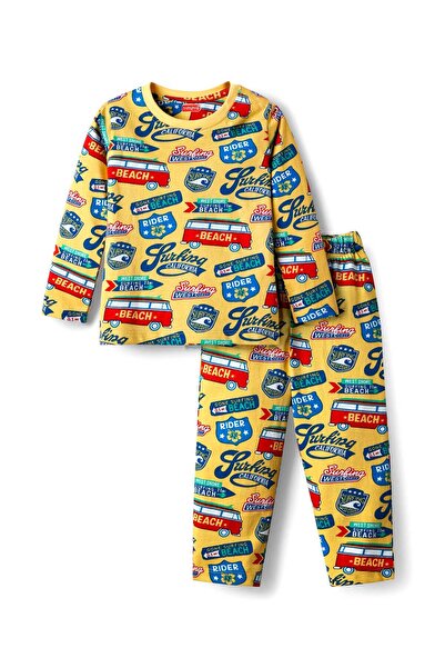 Babyhug Cotton Knit Full Sleeves Co-ords Night Suit With Vehicle Print - Yellow