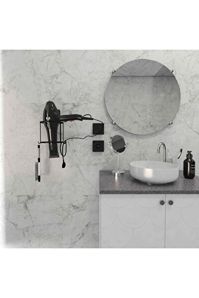 JASPER Dc-5119 Dekoratik Siyah Yapıştırmalı Fön Banyo Metal Saç Kurutma Fön M...