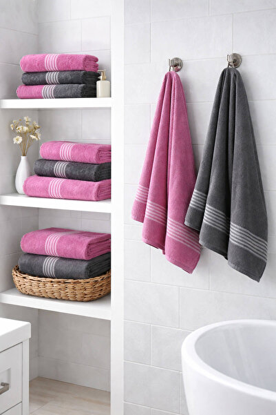 Elif Mira 8 Piece 100% Cotton Family Towel Set - 4 Pieces 70X140 cm & 4 Piece...