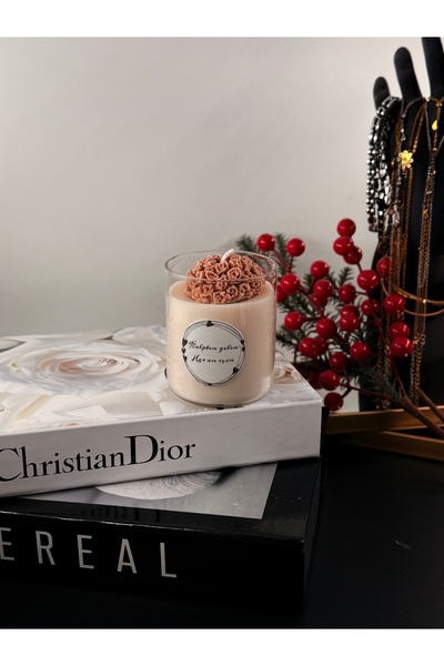 kamilasilver El Yapımı Gül Detaylı Bardak Mum – Sevgililer Günü Özel, Romanti...