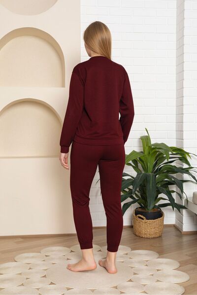 BAYLIN FASHION Burgundy Crew Neck Elasticized Set