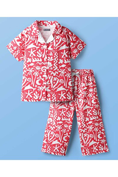 Pine kids Single Jersey Knit Half Sleeves Co-ords Capri Night Suit With Tropi...