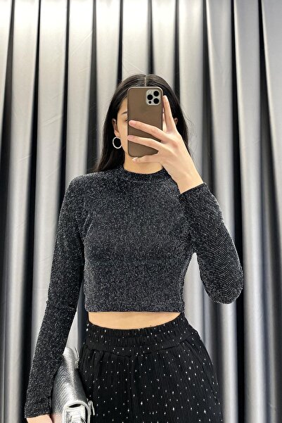 KECHİ WOMAN Simli Sırt Dekolteli Bluz - Siyah SİYAH