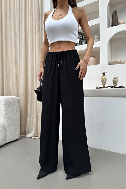 mylove Beli Lace-Up Wide Leg Trousers Black