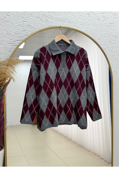 BENAHOLL İlknur Polo Collar Baklava Pattern Sweater-Zi̇5593 Anthracite
