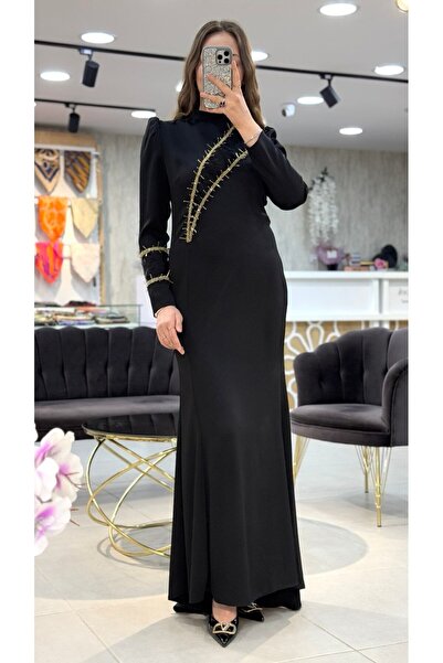 Matex - Boncuk İşlemeli Balık Abiye Elbise