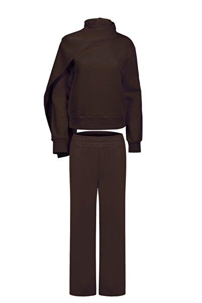 La Sarta St. Moritz Shawl Detailed Brown Tracksuit Set