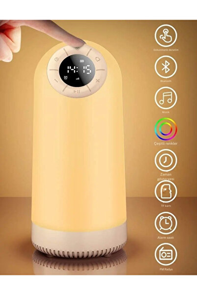 YENİTECH Bluetooth Hoparlörlü Gece Lambası 7’si 1 Arada Alarm Saati FM Radyo ...