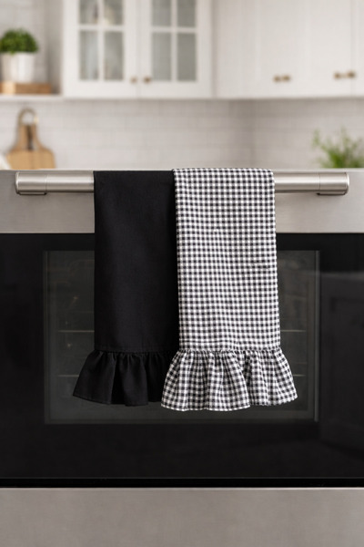 Mirilliahome Set de 2 prosoape de bucătărie cu volane din bumbac și in, 35x55...