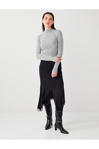 Jimmy Key Fusta midi neagră, tricotată, cu talie normală, croială dreaptă și ...