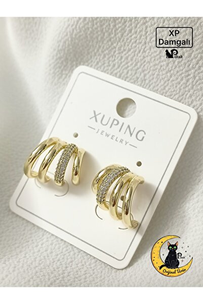 XUPING JEWELRY POKAK 14K Altın Kaplama Pençe Model Zirkon Taşlı Kararmaz Küpe