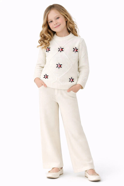 My Hanne Floral Motif Girls' Sweater 4097