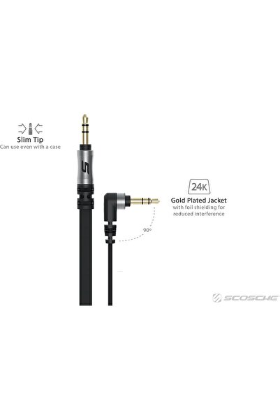 Scosche كابل صوت مساعد مسطح AUX3FGD FlatOut مقاس 3.5 مم بطرف بزاوية 90 درجة، ...