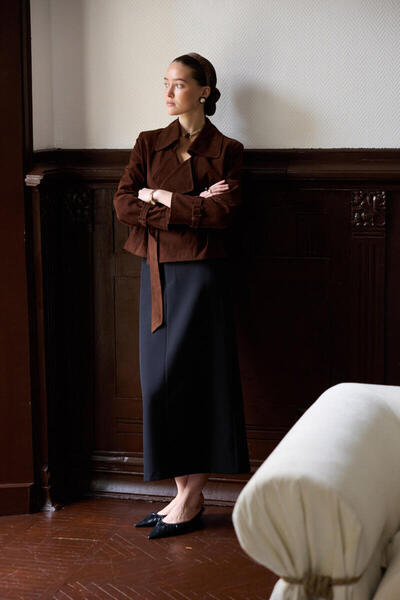 BE BLUE Black Pencil Skirt with Sewing Details