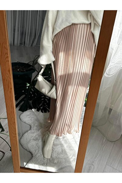 Muennesofi Sütlü İnce Pileli Saten Etek