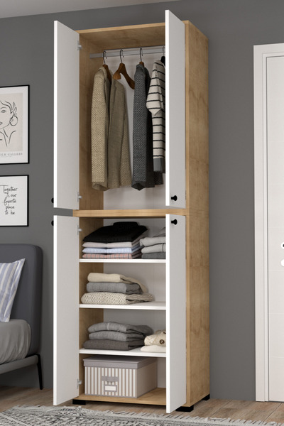 MOBİLİQUE Bükreş No.3 Çok Amaçlı 3 Raflı Askılı Dolap Safir-Beyaz