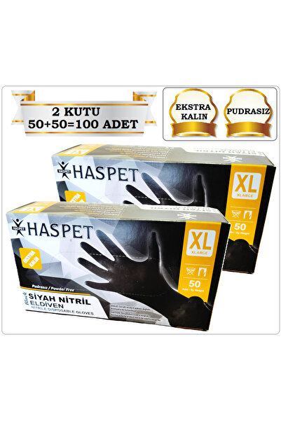 Has-Pet HASPET SİYAH NİTRİL ELDİVEN EXTRA KALIN (XL) PUDRASIZ (50+50=100 ADET)