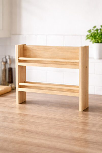 ITERRA Ahşap 2 Katlı Baharatlık | Tezgah Üstü Doğal Masif Çam Ahşap Baharat R...