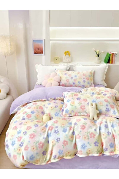 FIONNA.RO Cocolino 4-Piece Bed Linen with Elastic - Lilac with Colorful Flowers