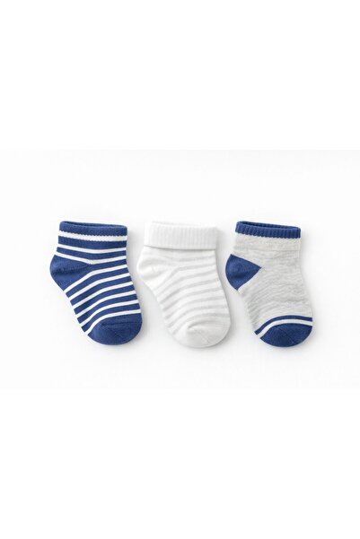 SOLDE SOCKS جوارب قطنية يومية للأطفال مكونة من 3 قطع - سادة ومخططة، عالية الجودة