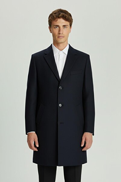 Sabri Özel Giotelli Lacivert Regular Fit Yünlü Ceket Yaka Palto