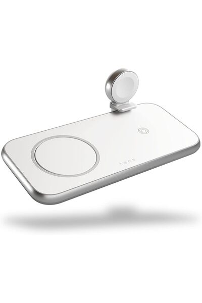 ZENS Aluminium 3-in-1 Wireless Charger with 45W USB PD Power Supply - White
