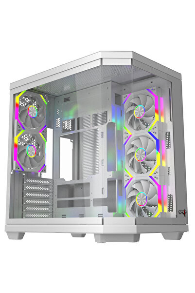 SPEARPC DOST60PRO ATX GAMING CASE 8 ARGB FANS WITH REMOTE CONTROLLER, White c...