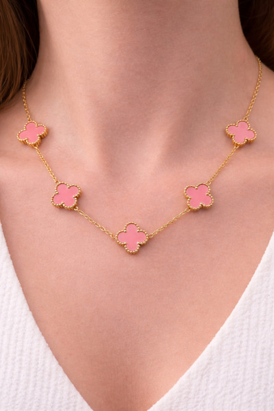 charmove ile kendinizi şımartın Gold Color Clover Patterned Steel Necklace