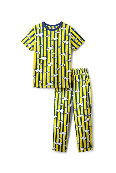 Pine kids Single Jersey Knit Half Sleeves Striped Night Suit with Thunder Pri...