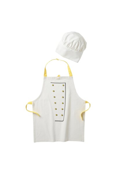 IKEA Șorț pentru copii TOPPKLOCKA cu pălărie de bucătar, alb/galben