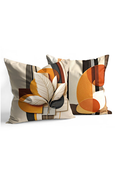 CANİLA Double-Sided Modern Cream Orange Abstract Patterned Kirlent Case with ...