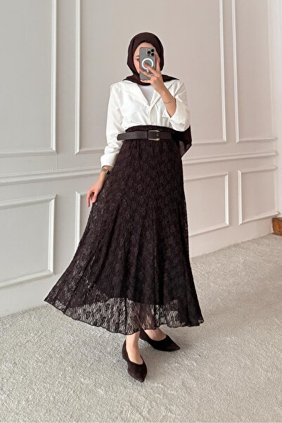 Rimel Moda Lace Skirt Brown