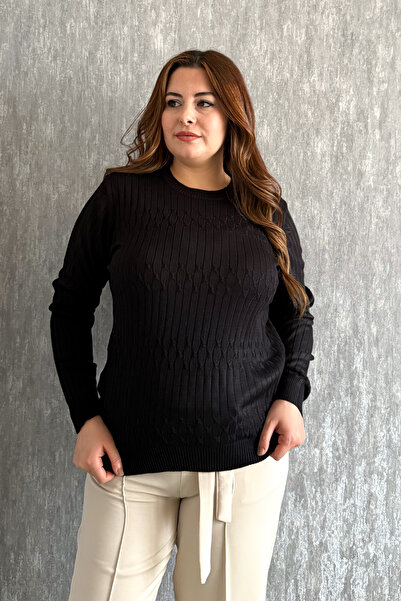 ModaPlaza Women's Half-Hair Knitted Patterned Knitwear Sweater 5816