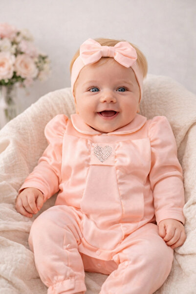İZYALİF BABY Baby Girl's Special Day Rompers Set with Heart-Shaped Cotton Hai...
