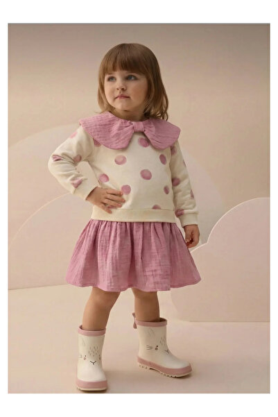 kidstalya Yakalı Nokta Detaylı Elbise