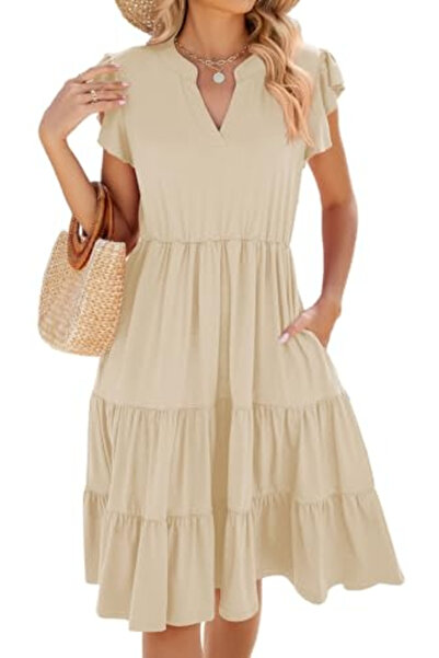 OEM Casual, flowy, off-the-shoulder, above-the-knee dress, cream S