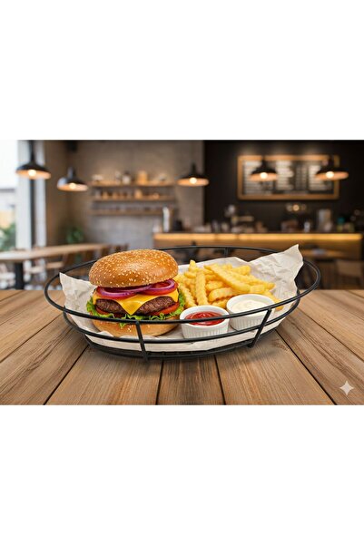Egem Home Siyah Metal Oval Büyük Fast Food Servis Sepeti Patates Kızartması H...