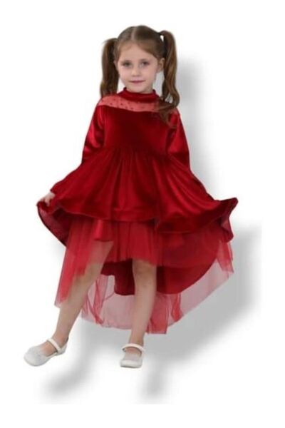 ZP Elegant dress for little girls, velvet with tulle and decorative pearls