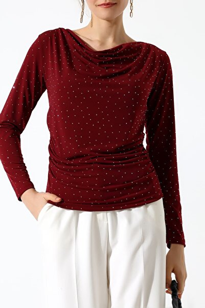 Sabr Stoned Sandy Degaje Collar Side Gathered Blouse – Long Sleeve Stylish Ca...