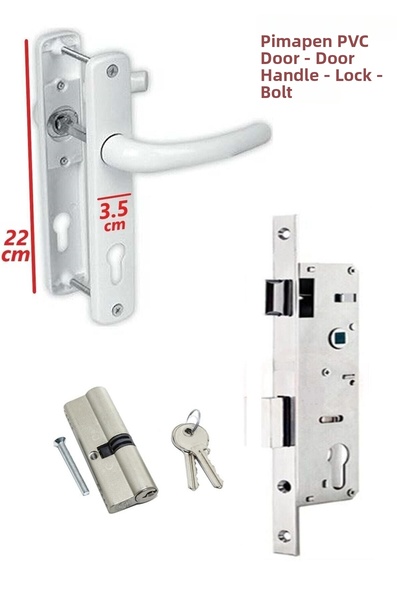 ŞENEL Pimapen Pvc Door Handle 35 mm Lock 90 mm Barrel Lock Core Set Aluminum ...
