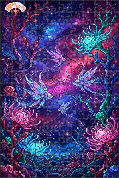 Teona Ahşap Fantastic Mermaid Fishes Glittering Galaxy Double-Layer Framed Wo...